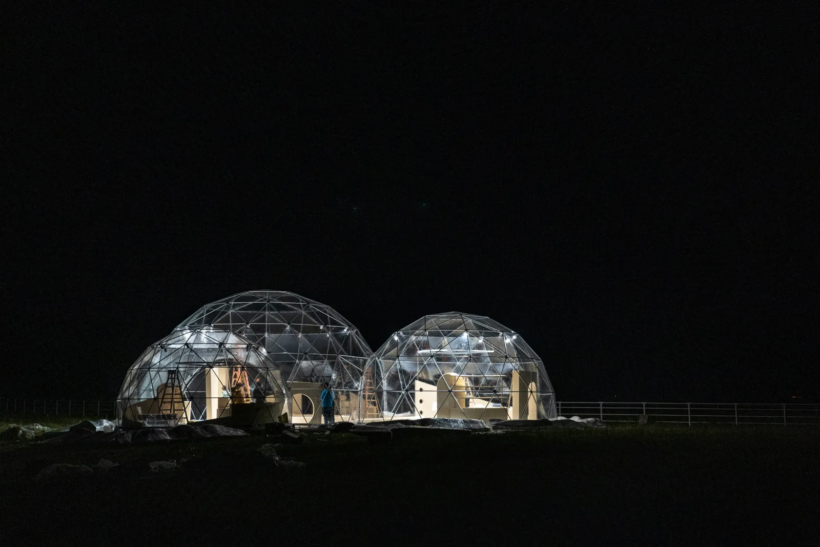 Geodesic research habitats at night